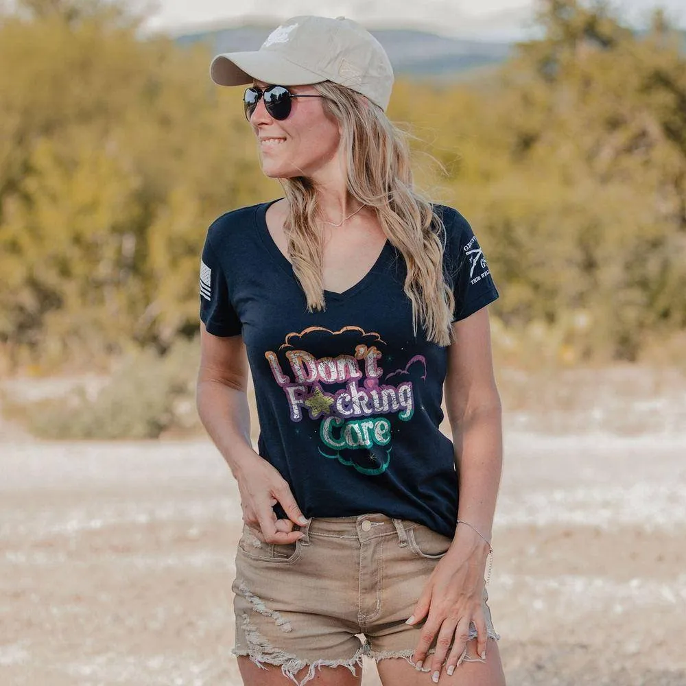 Women's I Don't F*cking Care V-Neck - Midnight Navy Classic Style Trend Casual everyday wear