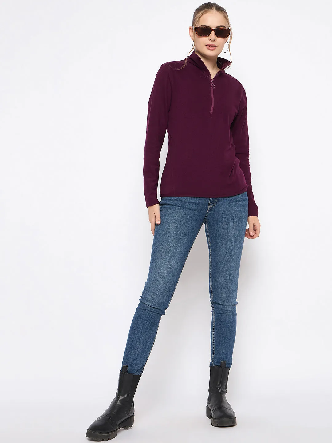 appropriate for winter Durable Build Madame Polar Fleece Half-Zipper Mulberry Sweatshirt