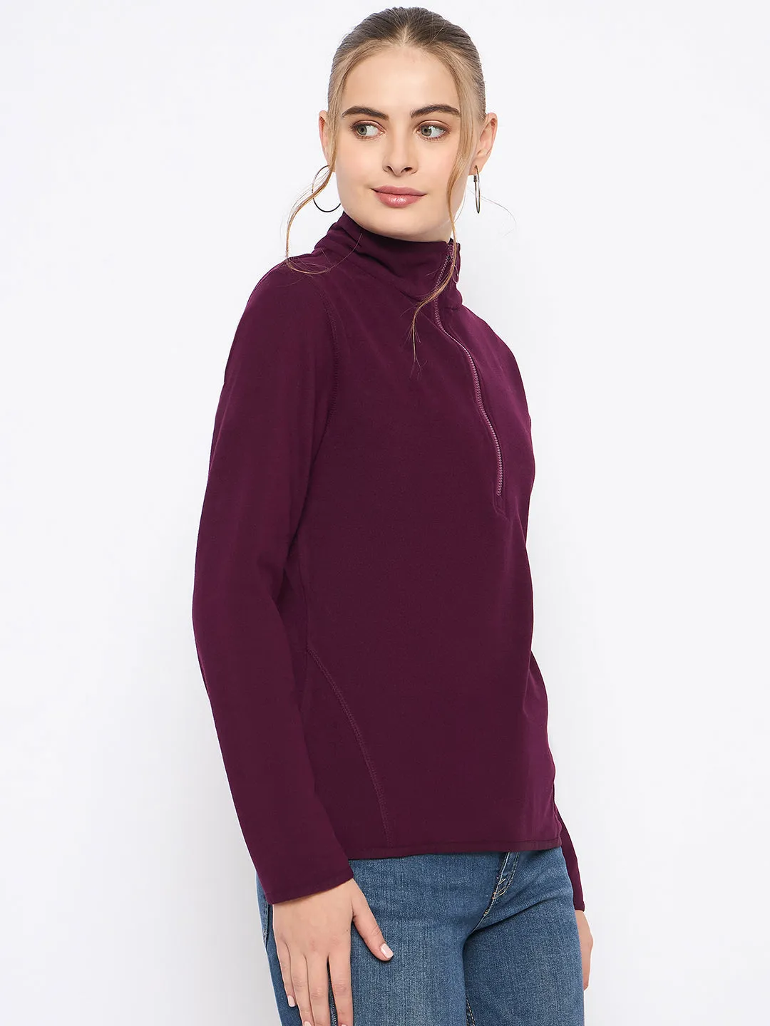 stud accents Wool Madame Polar Fleece Half-Zipper Mulberry Sweatshirt