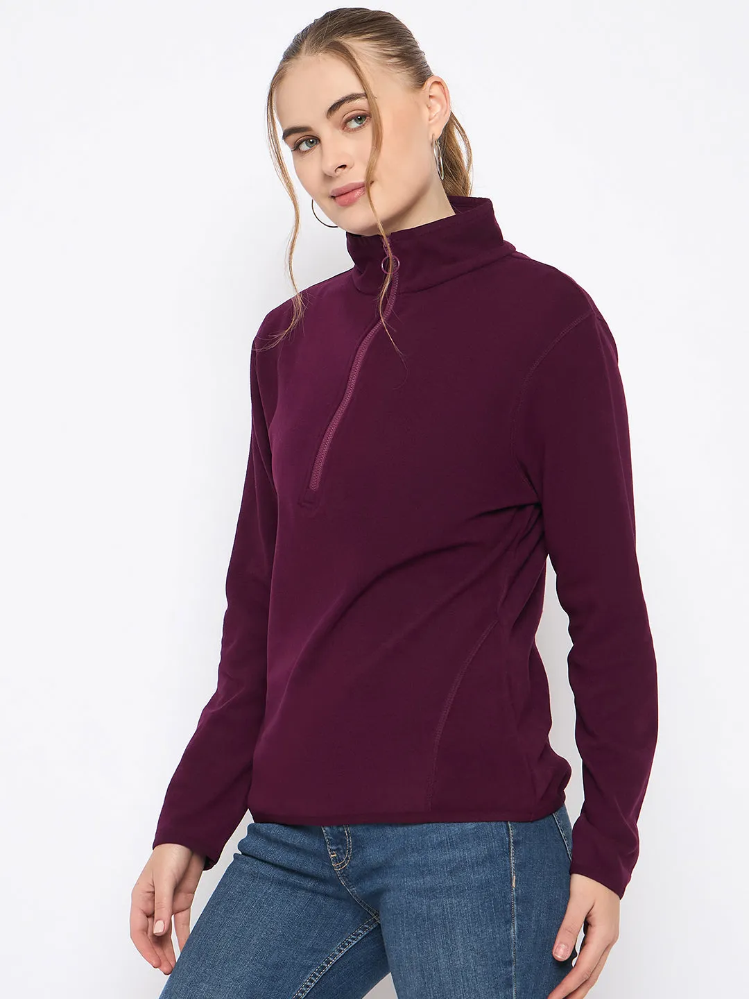 Madame Polar Fleece Half-Zipper Mulberry Sweatshirt Winter Gear