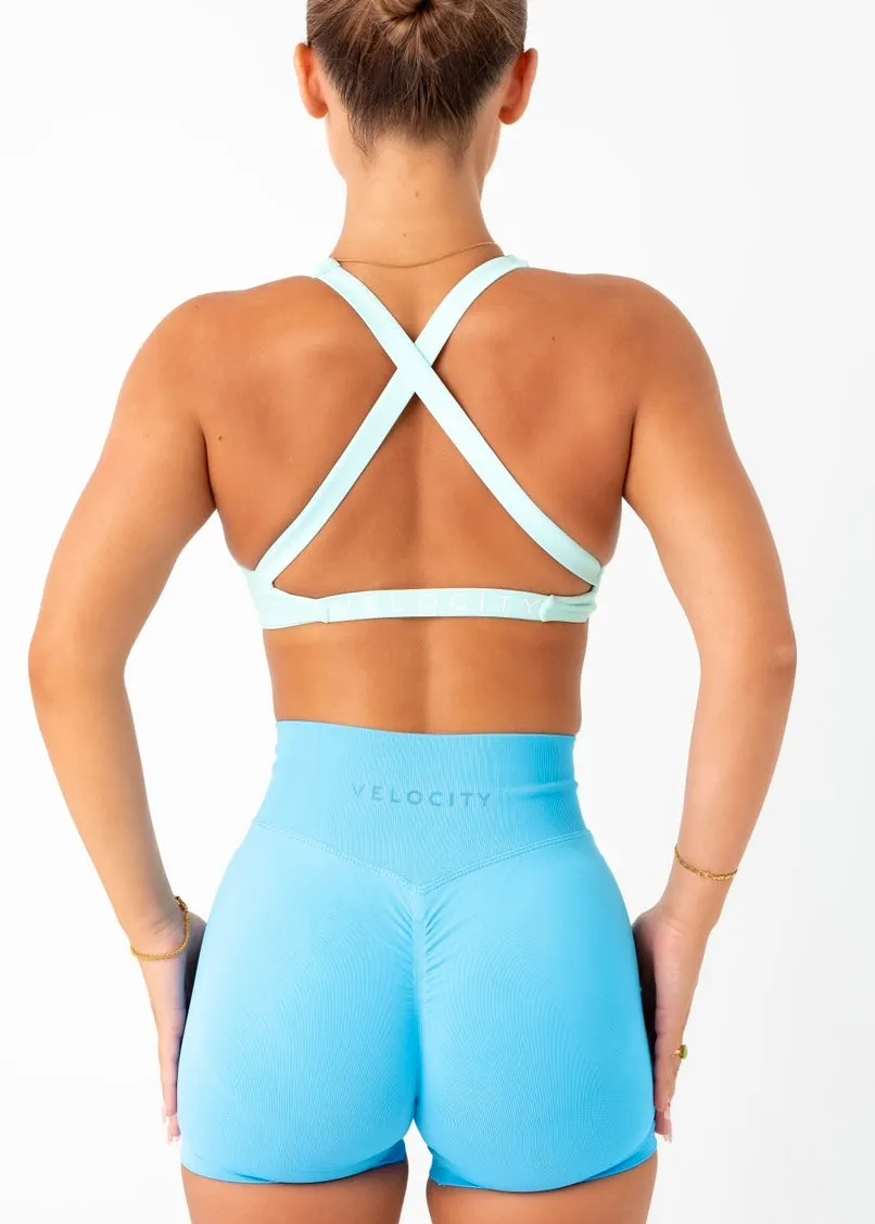 Embroidered edges TWIST BRA - BABY BLUE