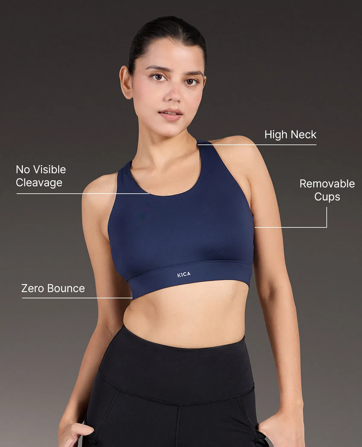 Luxe Crostini Full Coverage And High-Impact Sports Bra Navy Blue temperature regulation