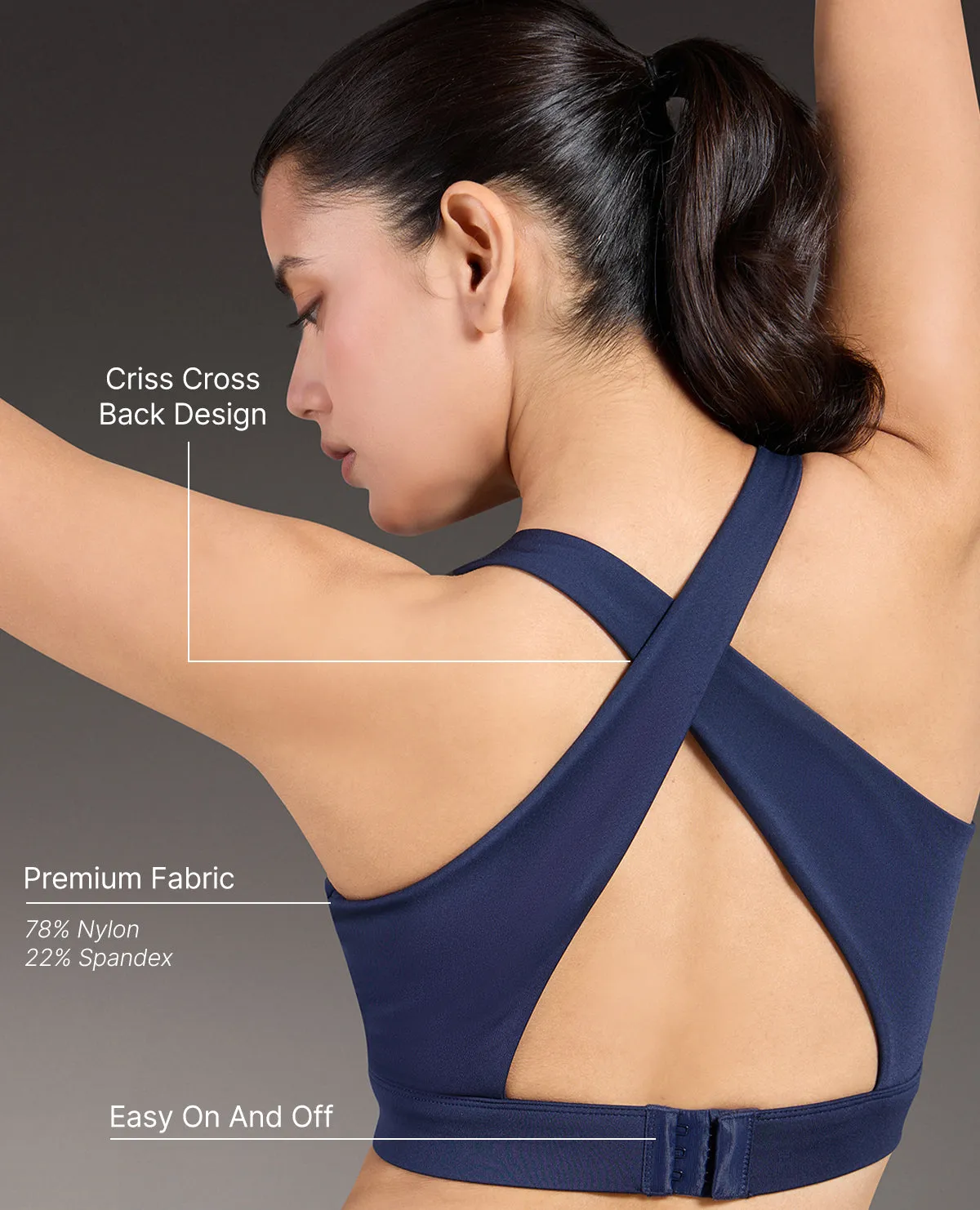 Luxe Crostini Full Coverage And High-Impact Sports Bra Navy Blue Printed workout gear
