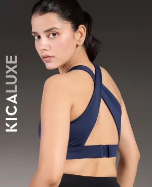Luxe Crostini Full Coverage And High-Impact Sports Bra Navy Blue Seamless Closure