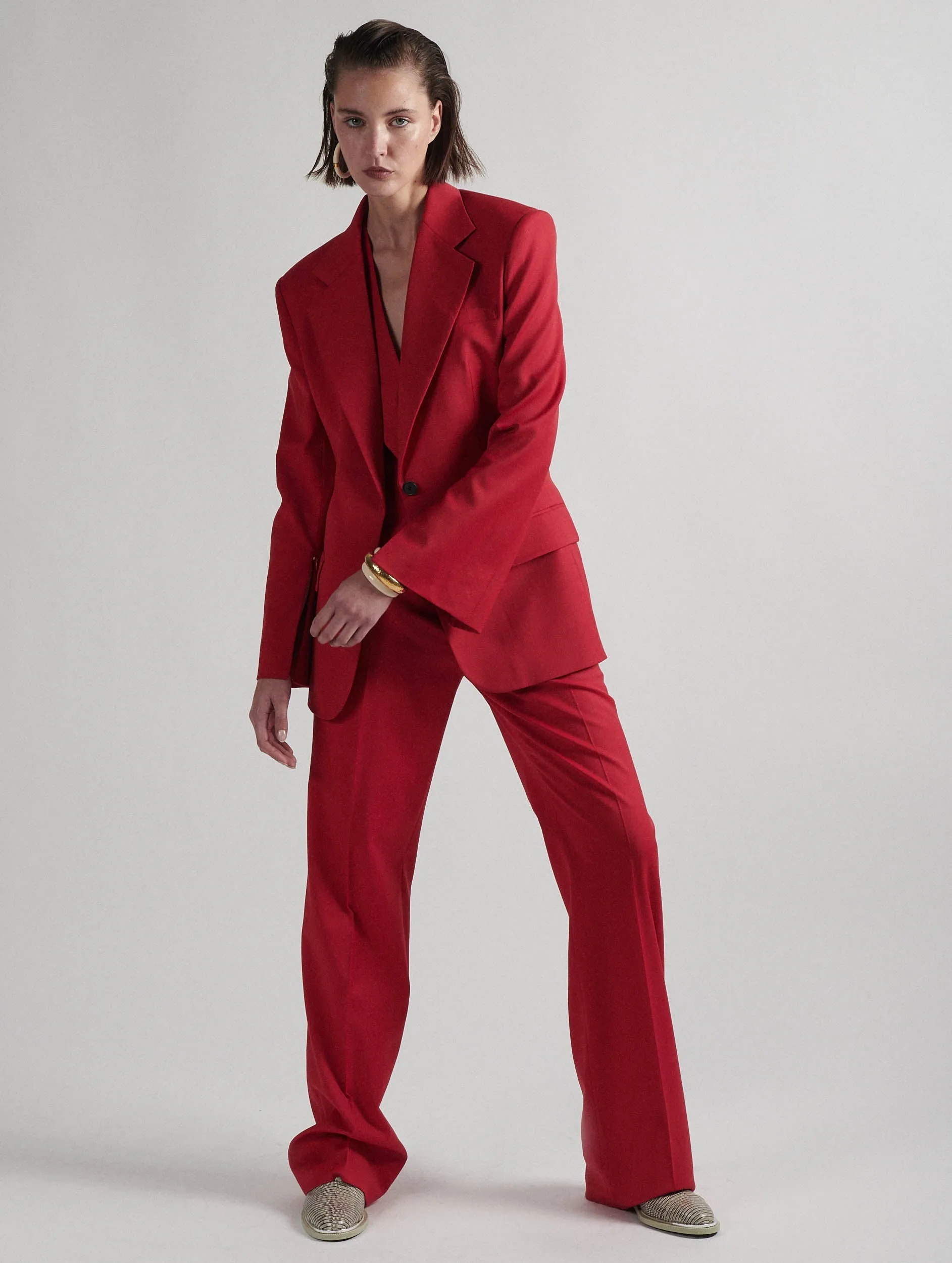 Formal Look Red wool gabardine high-waisted suit trousers