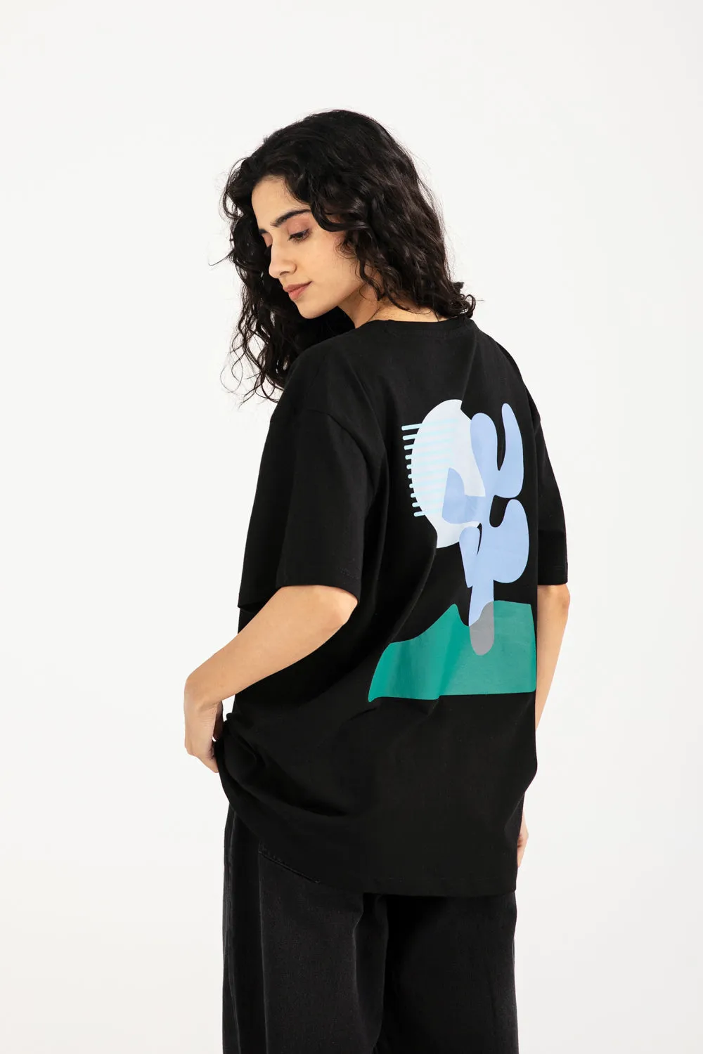 GRAPHIC OVERSIZED TEE Tencel Blend Fabric Glitter Glow