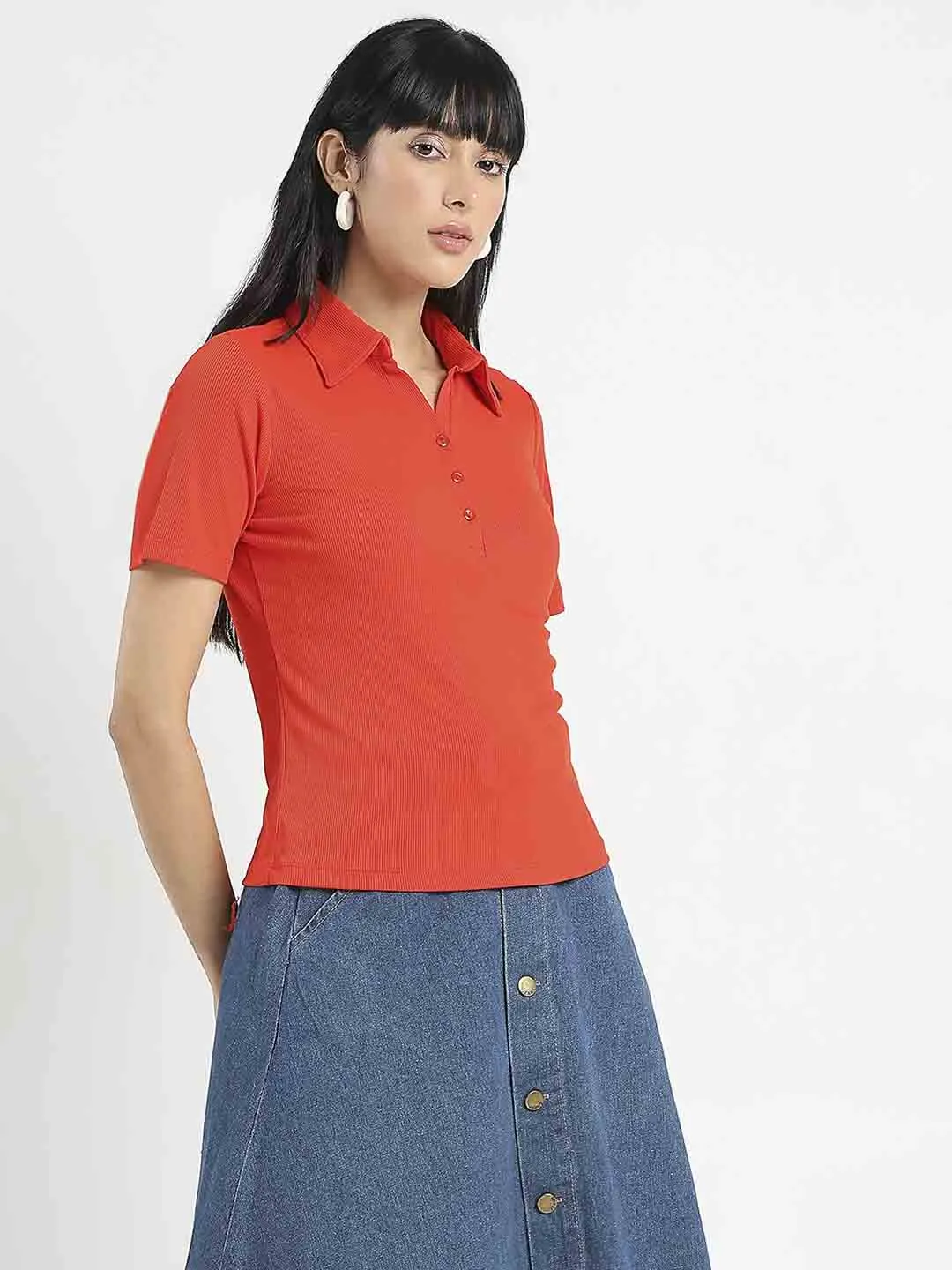 Madame Solid Red Polo Pique T-Shirt Urban Streetwear Microfiber texture