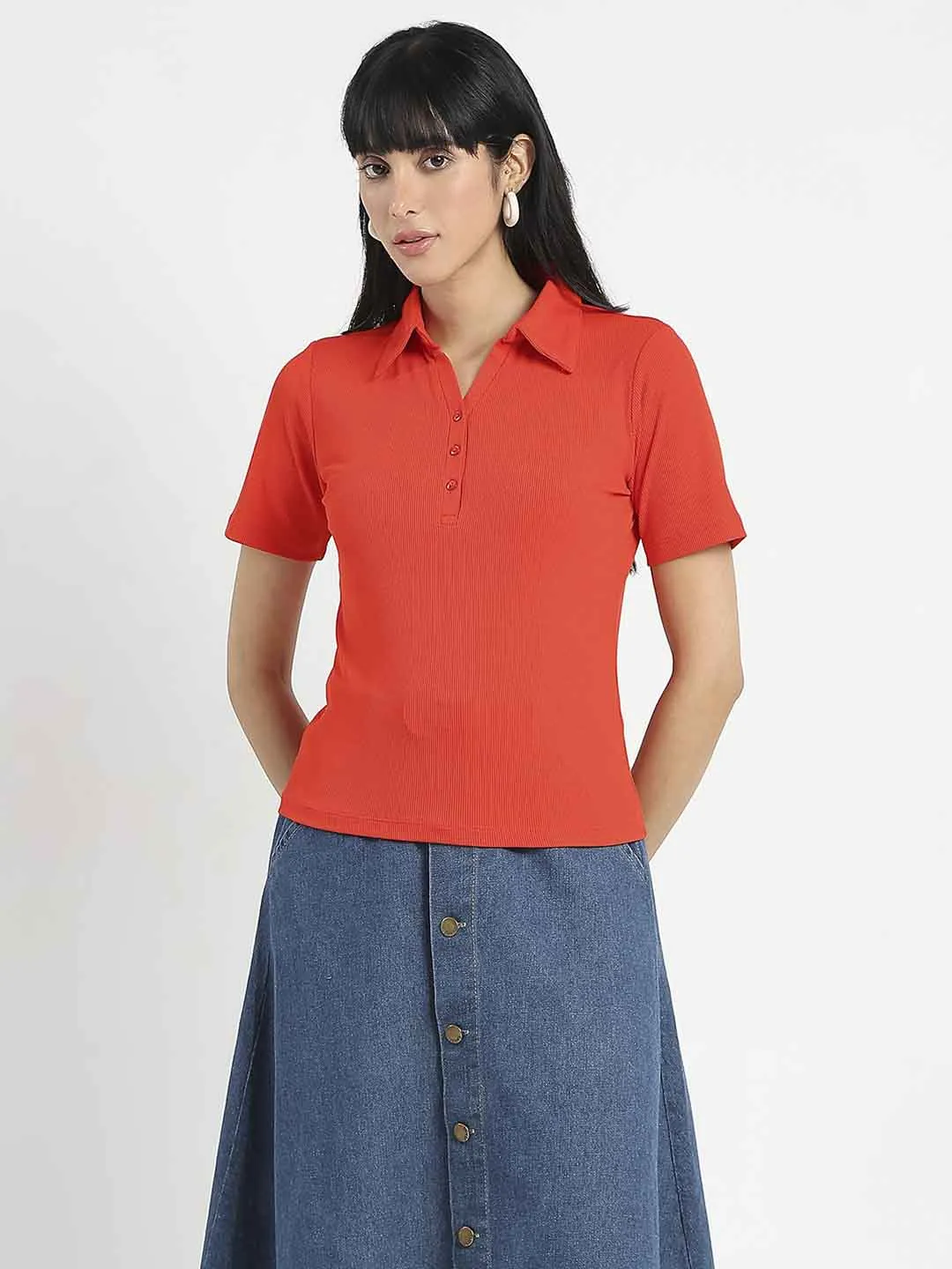 Madame Solid Red Polo Pique T-Shirt Soft and Light Wear Relaxing Day