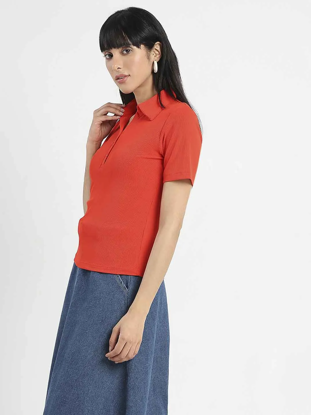 elastic waistband Minimalist Aesthetic Madame Solid Red Polo Pique T-Shirt