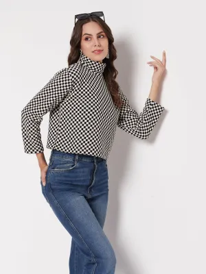 AdaptiveFit Madame Black Chess Print Turtleneck Top