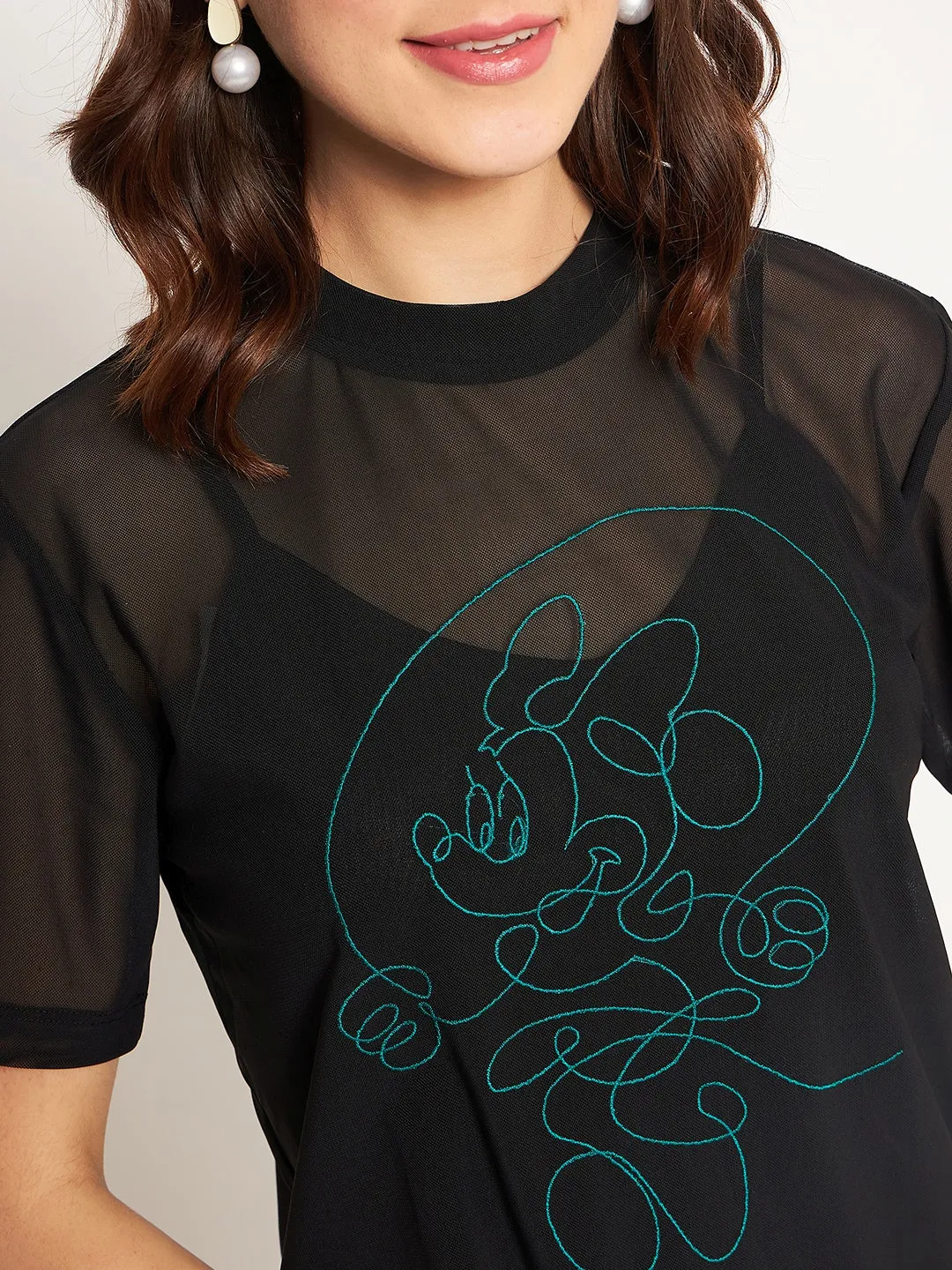 Madame Black Disney Print Top FlexibleCollar
