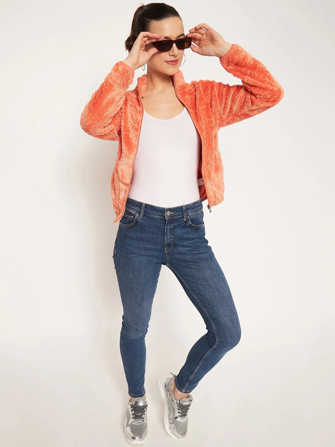 Madame Light Orange High Neck Sweatshirt Urban Chic