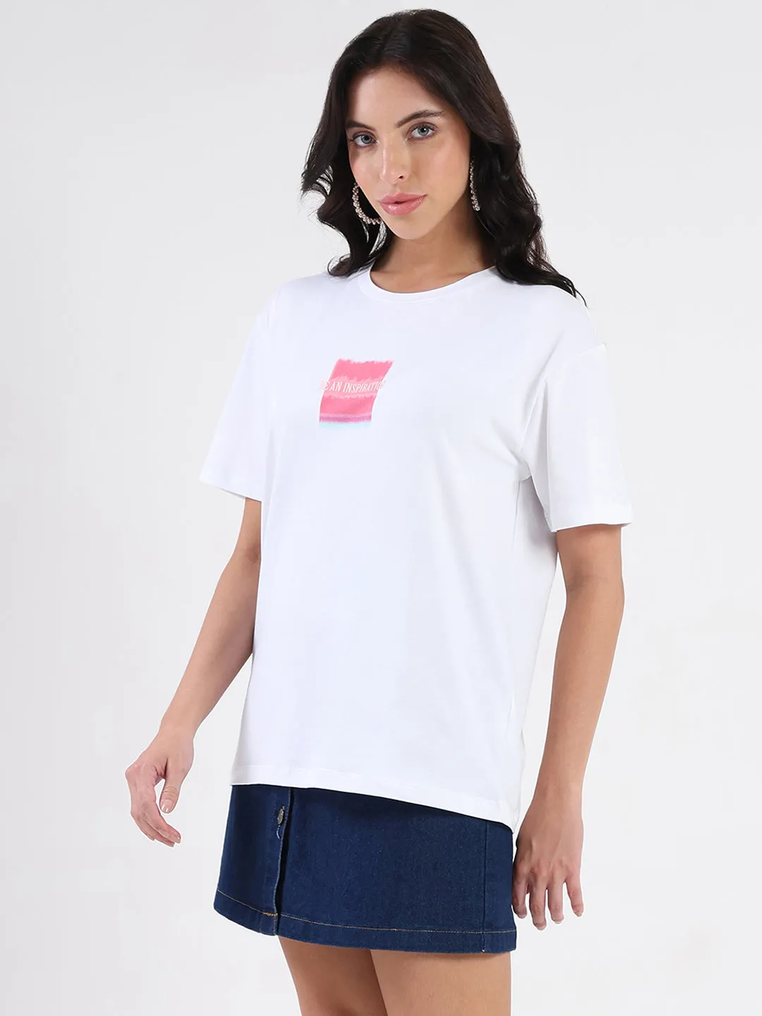 Madame Front Graphic Print Half Sleeve White Sinker T-shirt Relaxed Vibe Breathable knit