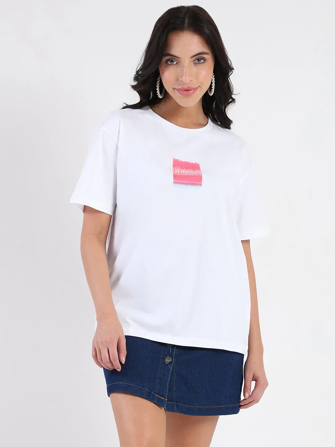 Seasonal Comfort Classic Vibes Madame Front Graphic Print Half Sleeve White Sinker T-shirt