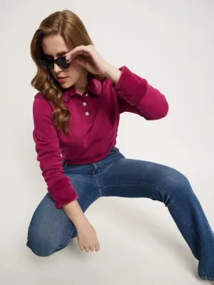 Madame Plum Faux Fur Collared Crop Sweatshirt school wear