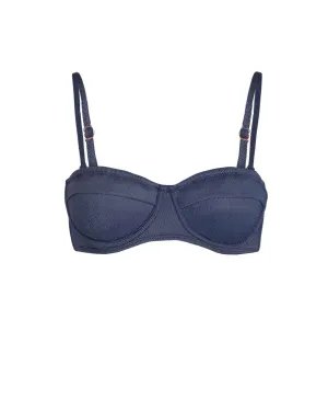 Non Chafing Edges Double Layered Cups Nellie Top In Indigo Twill