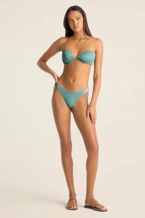 California High Leg Bottom - Aqua Metallic Quick Dry Elastic Band Hygienic Lining