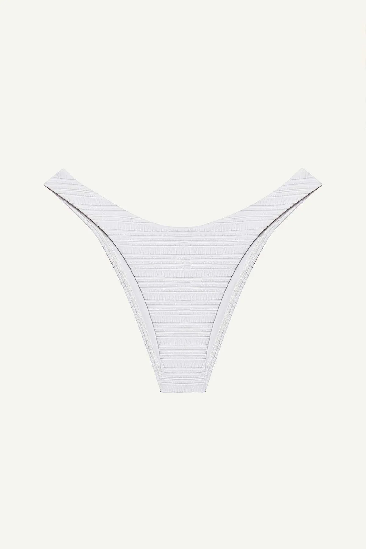 California High Leg Bottom - White Seersucker Stripe Multi Hook Closure Flexible Underwire Support