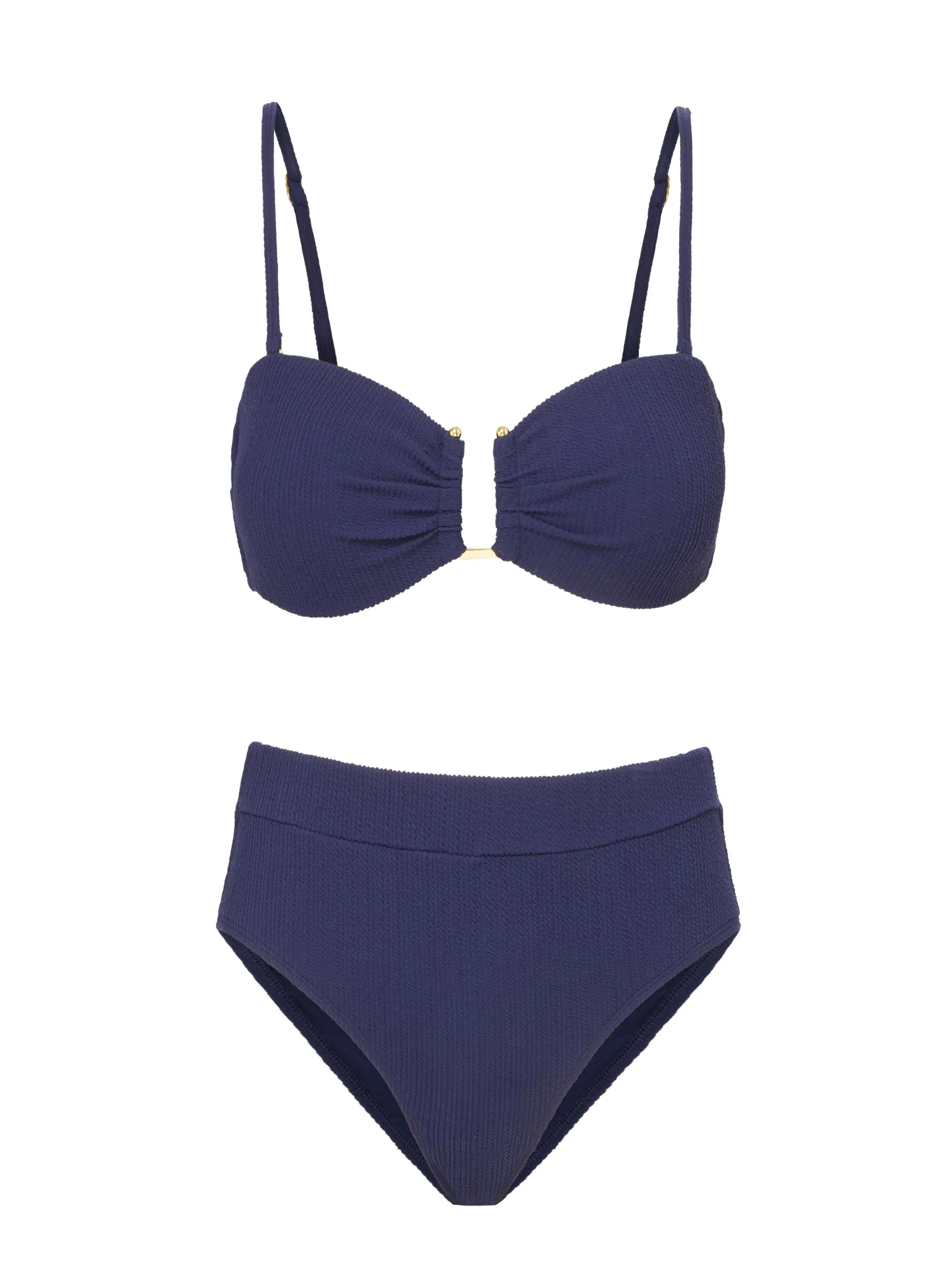 Gina Top   Hi Waist Hi Leg Bottom in Navy Texture Quick Pull Adjustment