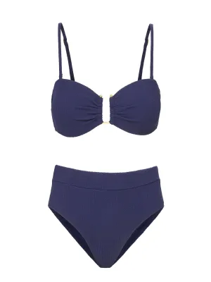 Gina Top   Hi Waist Hi Leg Bottom in Navy Texture Quick Pull Adjustment