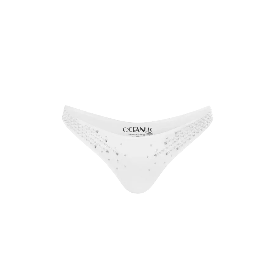 Ophelia Hand Embroidered Summer Bikini Bottoms White Reinforced Seams Cool Touch Fabric