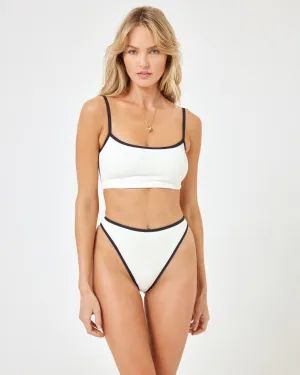 Bonded Edge Details Ribbed Adalyn Bikini Top - Cream Black