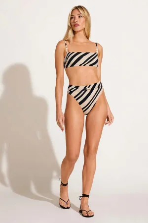 Terra High Waist Bottom - Sandbar Stripe Crepe Texture Adjustable Straps Hypoallergenic Lining