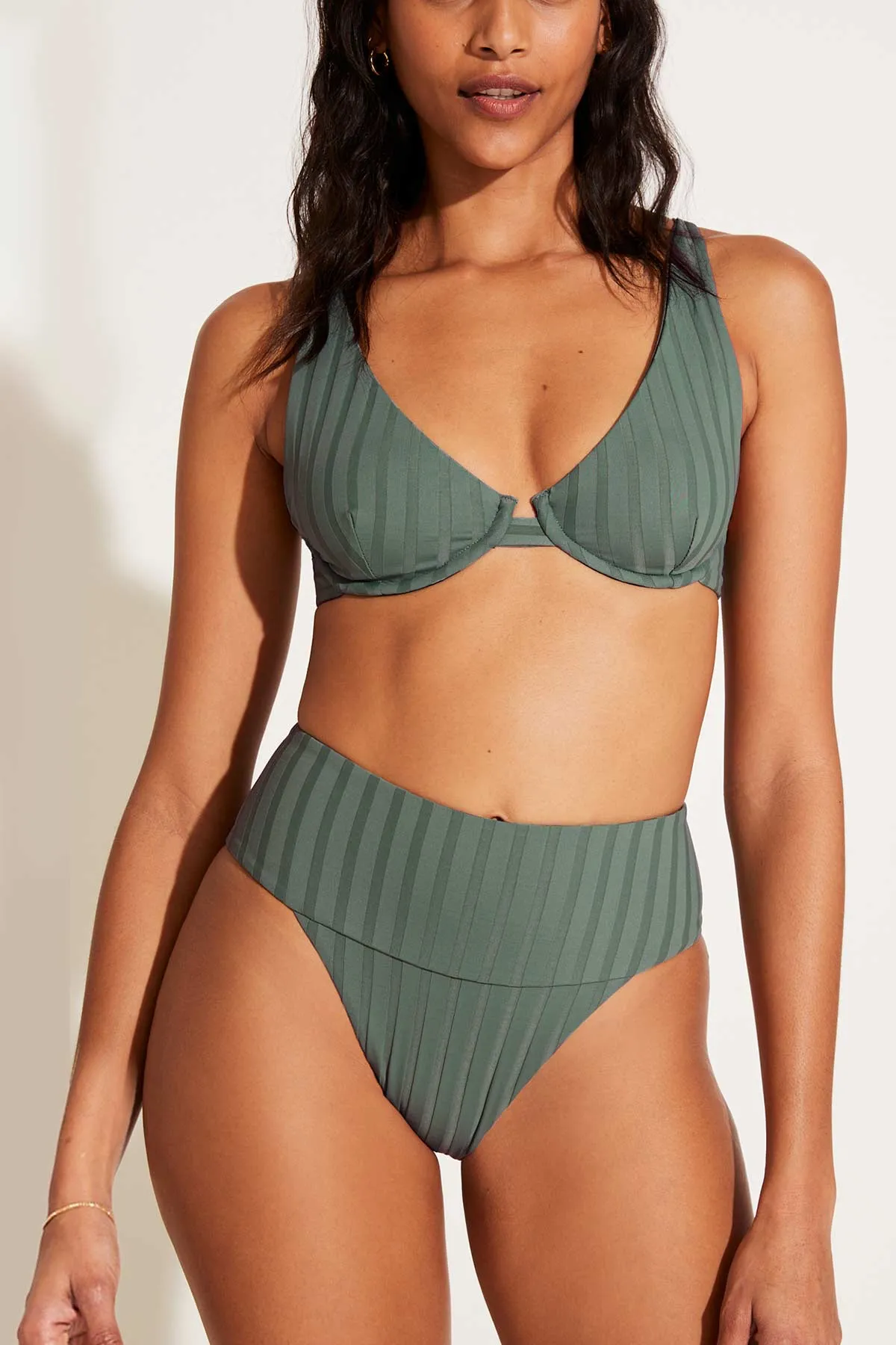 Quick Recovery Fabric Four Way Stretch Emmi High Waist Bottom - Aloe Green SuperRib