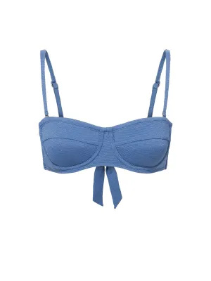 Nellie Top In Steel Blue Metallic Pique Convertible Strap System