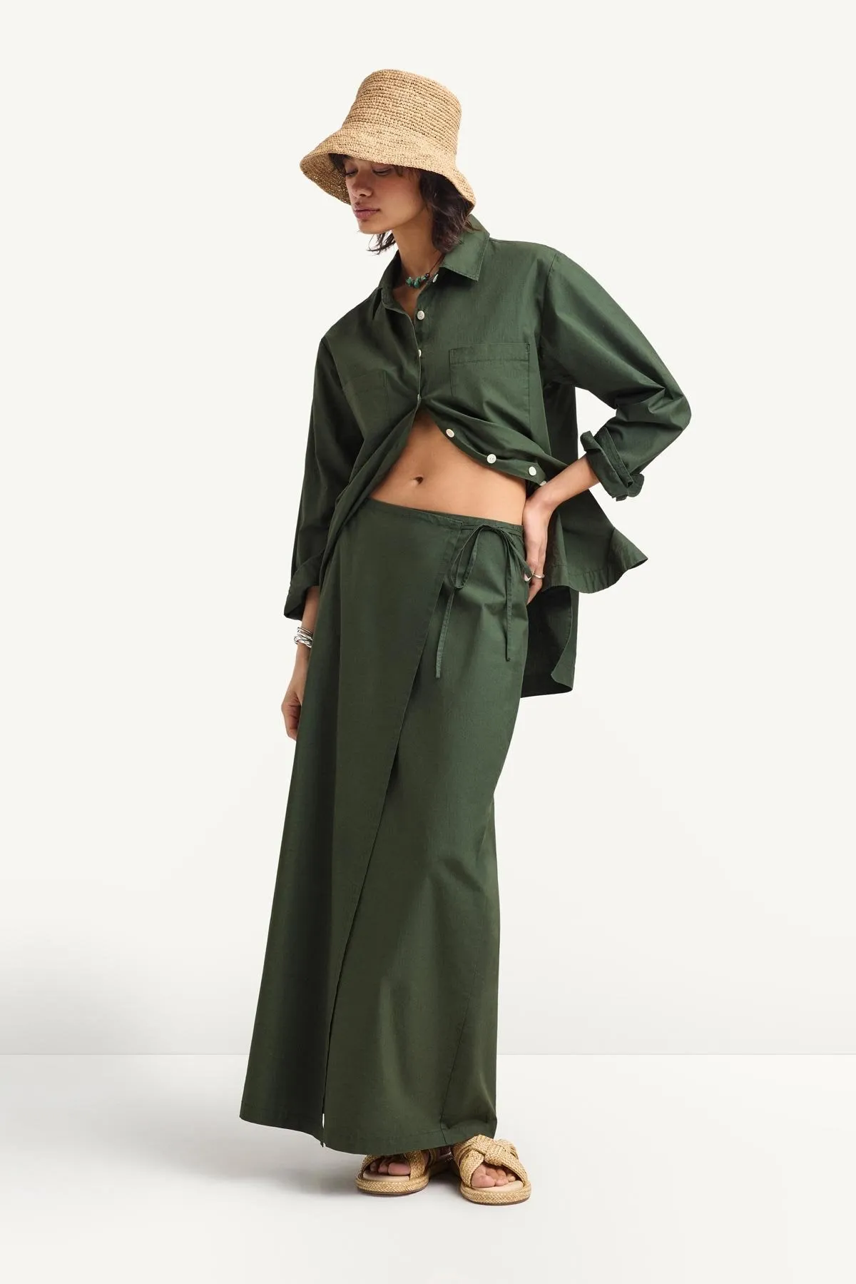 Handmade Quality Willa Wrap Skirt - Forest Cotton Poplin