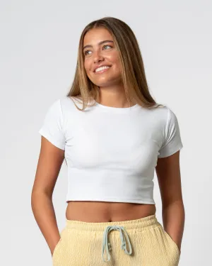 Core Fit Crop S/S Tee - White Soft and Light Wear Yarn Dyed Stripes