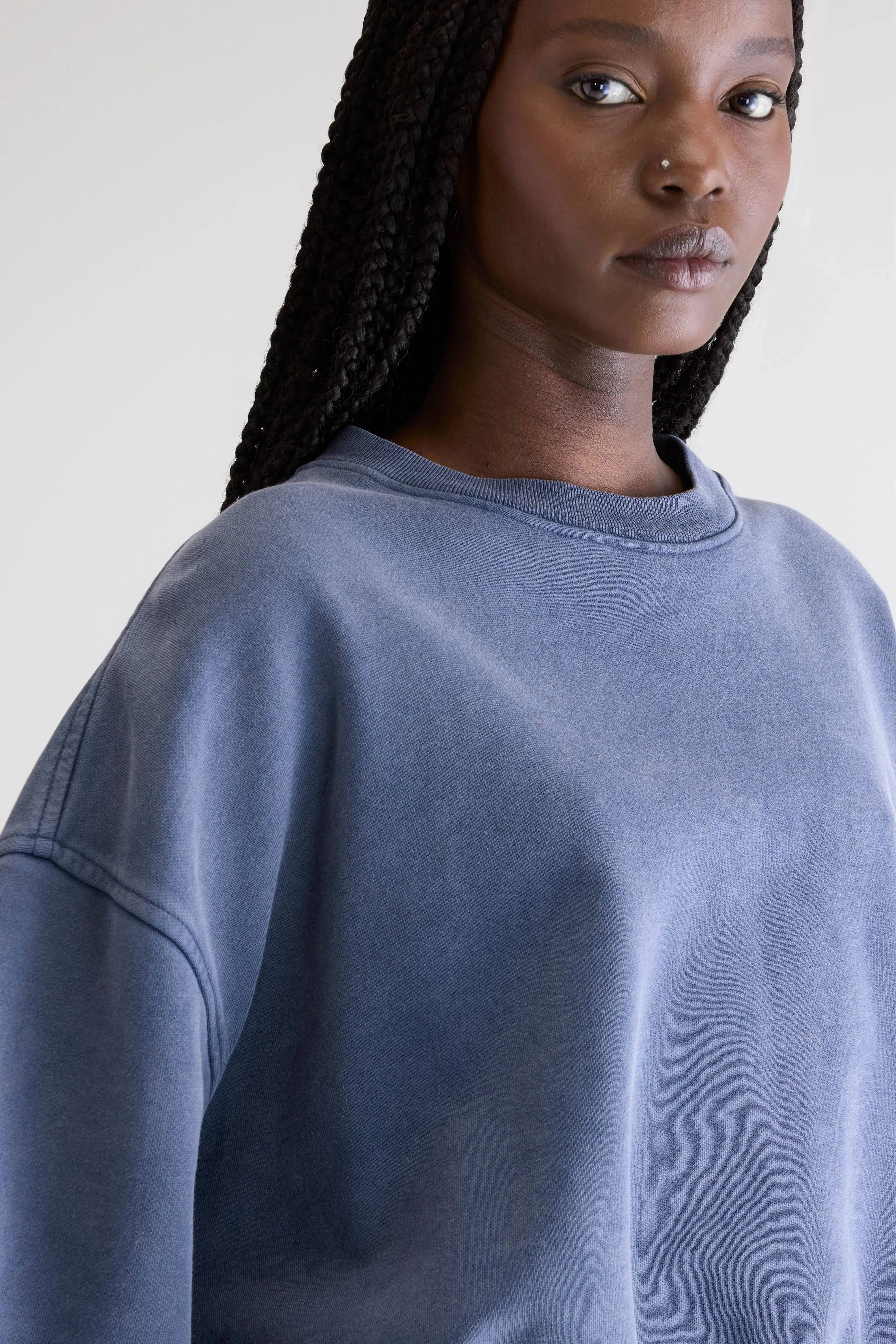 Fancy cropped crewneck sweatshirt (252 / W / BLUES) chain accents