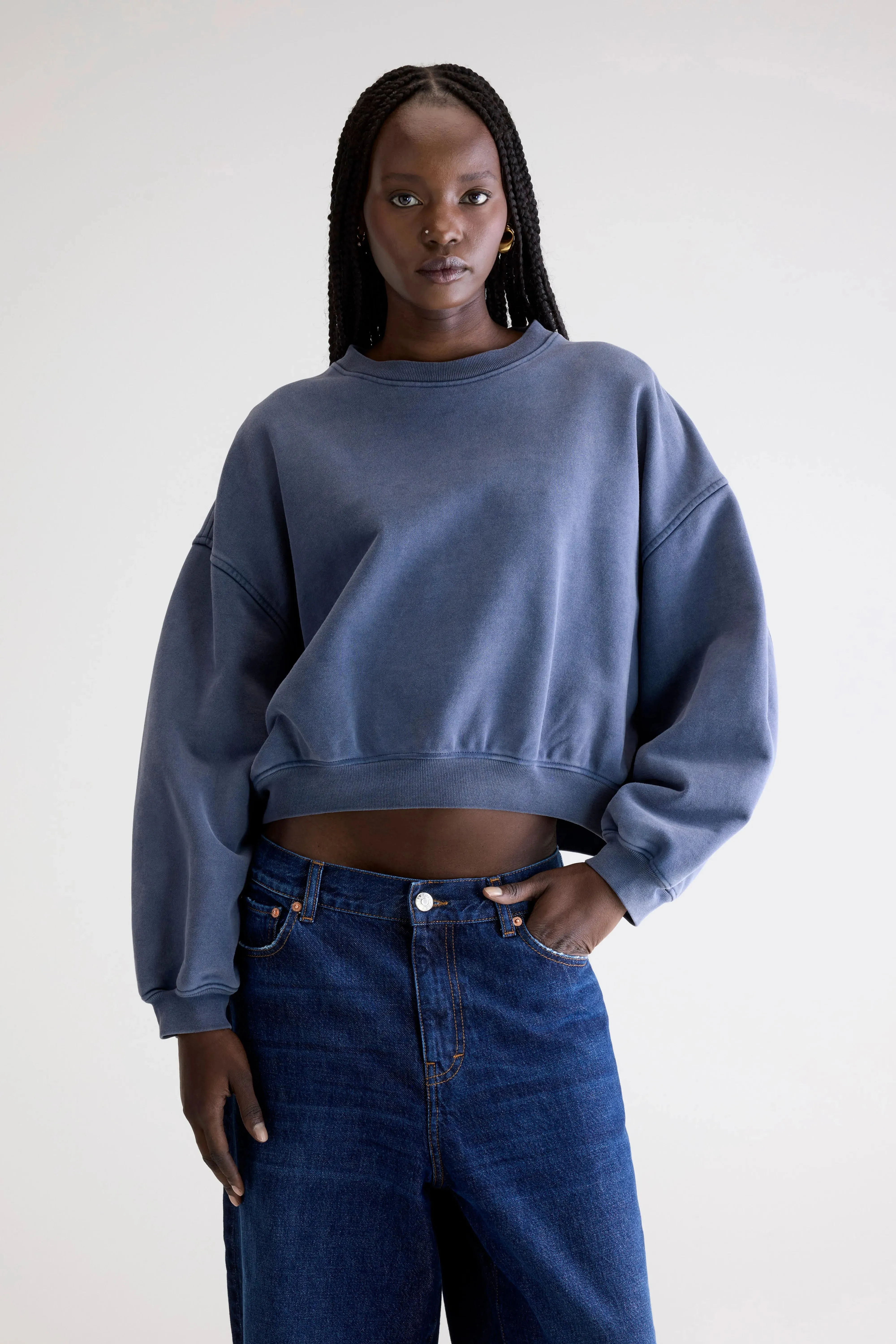 Earth Tones Tailored Fit Fancy cropped crewneck sweatshirt (252 / W / BLUES)