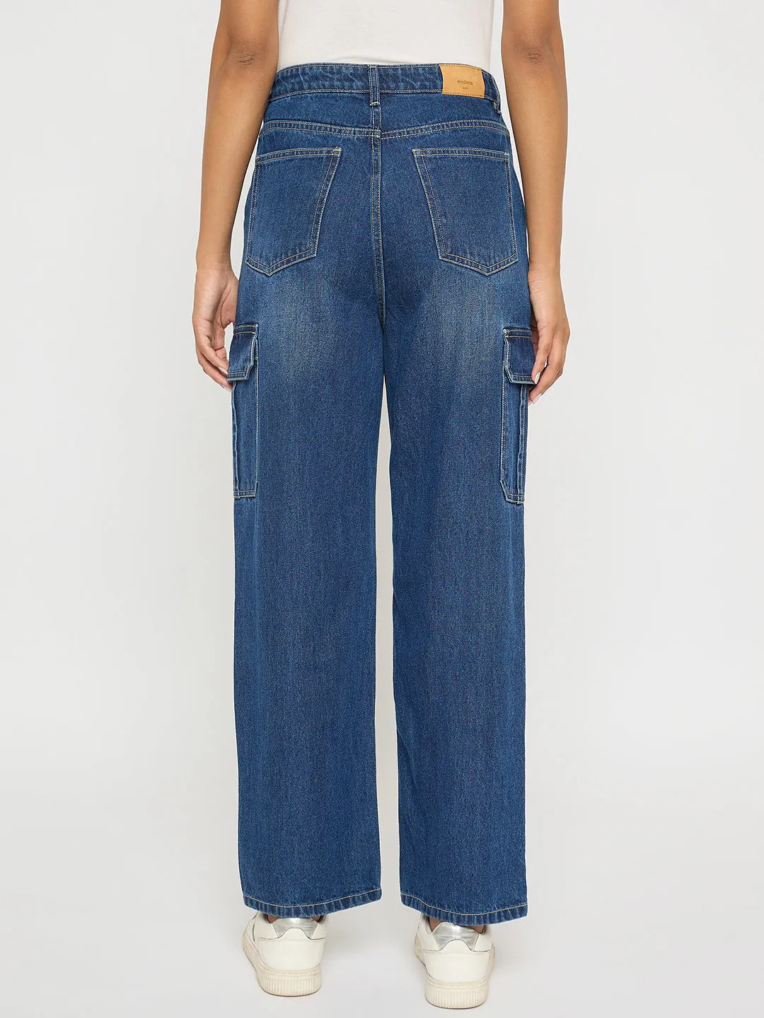 Madame Wide Leg Dark Blue Cotton Denim Cargo Performance Wear Soft Material