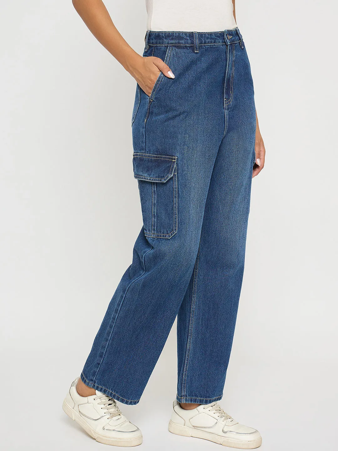 Madame Wide Leg Dark Blue Cotton Denim Cargo Eco Friendly Dyeing
