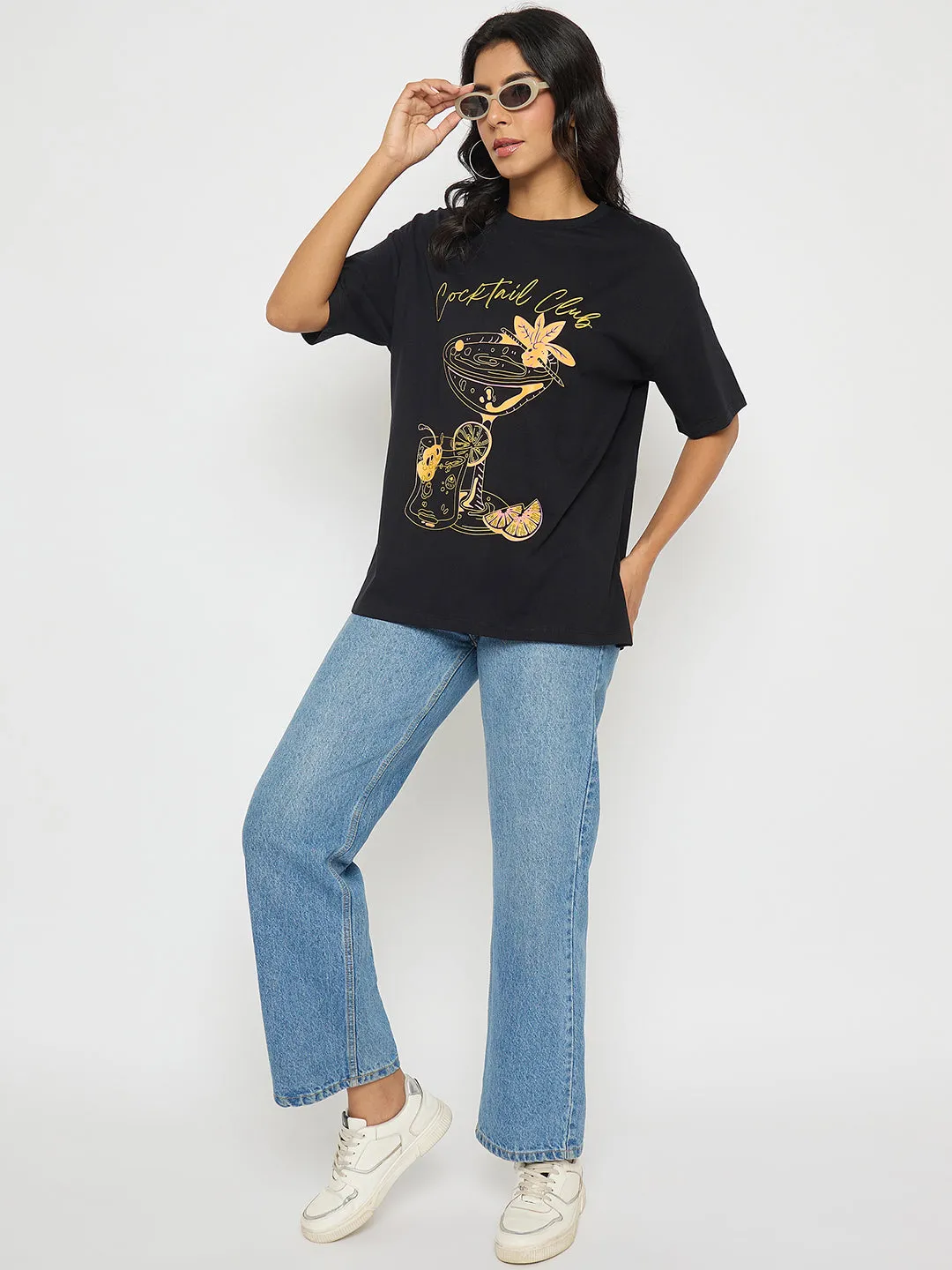 Madame Graphic Print Black Cotton T-shirt Soft and durable