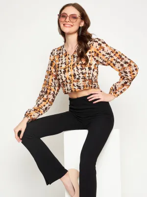 Trend Base Madame Beige Floral V-Neck Top