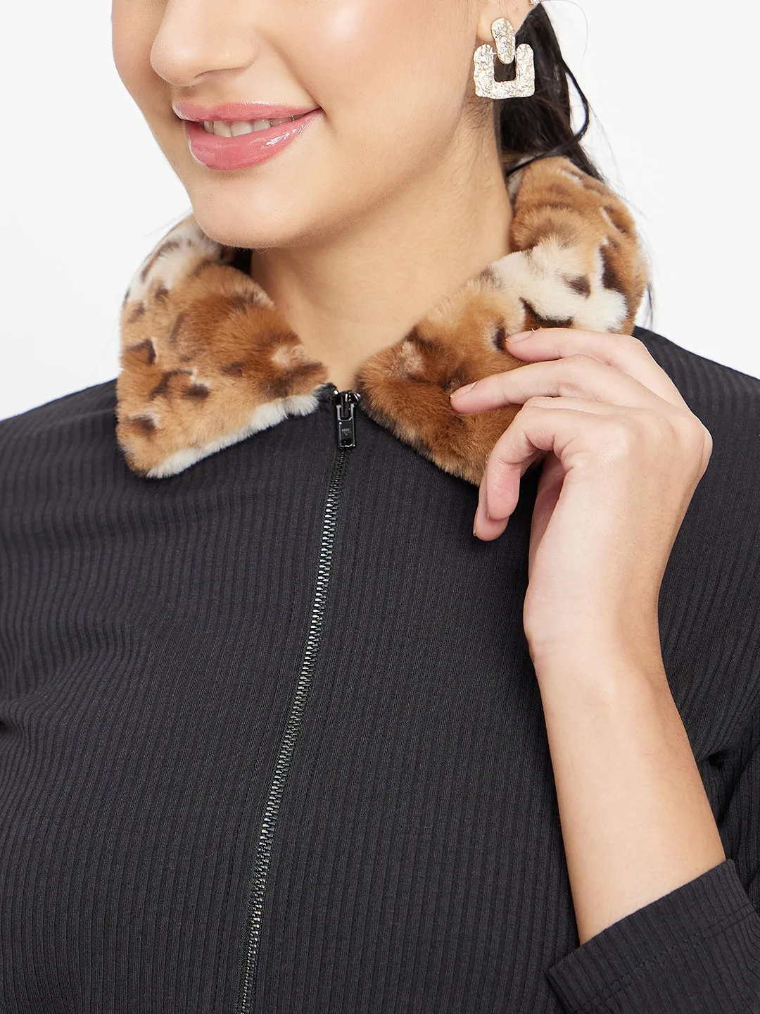 Madame Black Ribbed Polo Neck Top Soul Ease Magnetic Closure