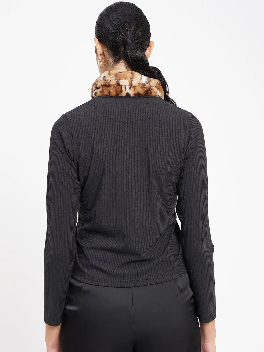 Madame Black Ribbed Polo Neck Top Practical Leggings OdorResistant Fabric