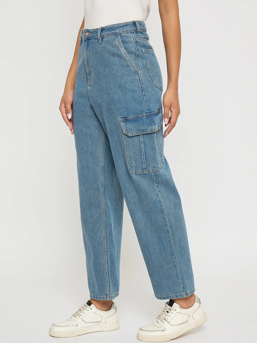 Madame Wide Leg Light Blue Cotton Denim Cargo Boho chic Classic Look