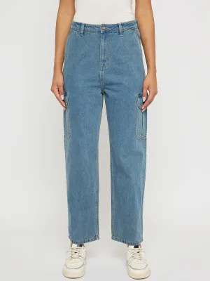 Madame Wide Leg Light Blue Cotton Denim Cargo Seamless construction Dynamic Fit
