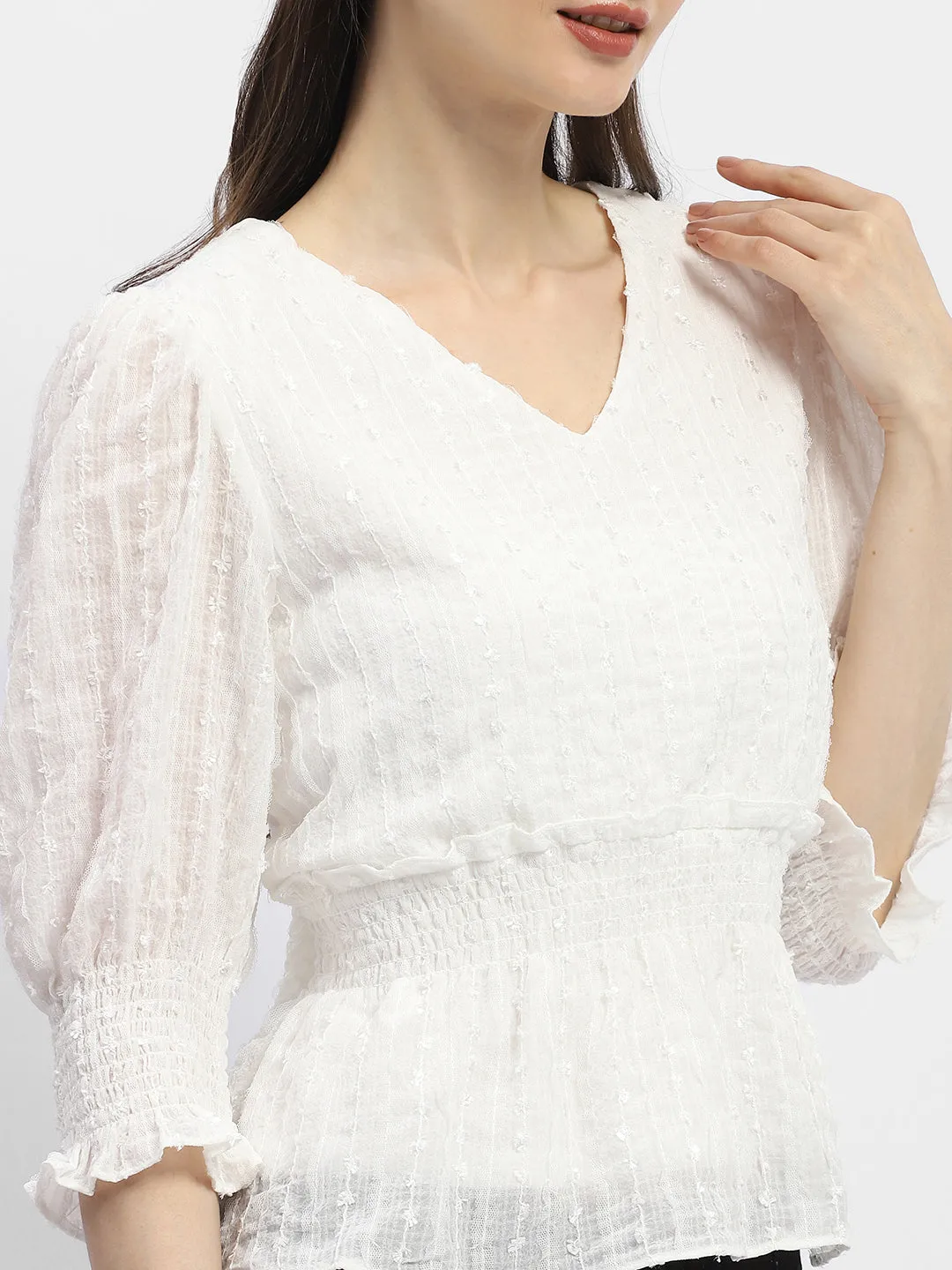 Madame Shimmery Off-White Peplum Top Street Edge Low Maintenance