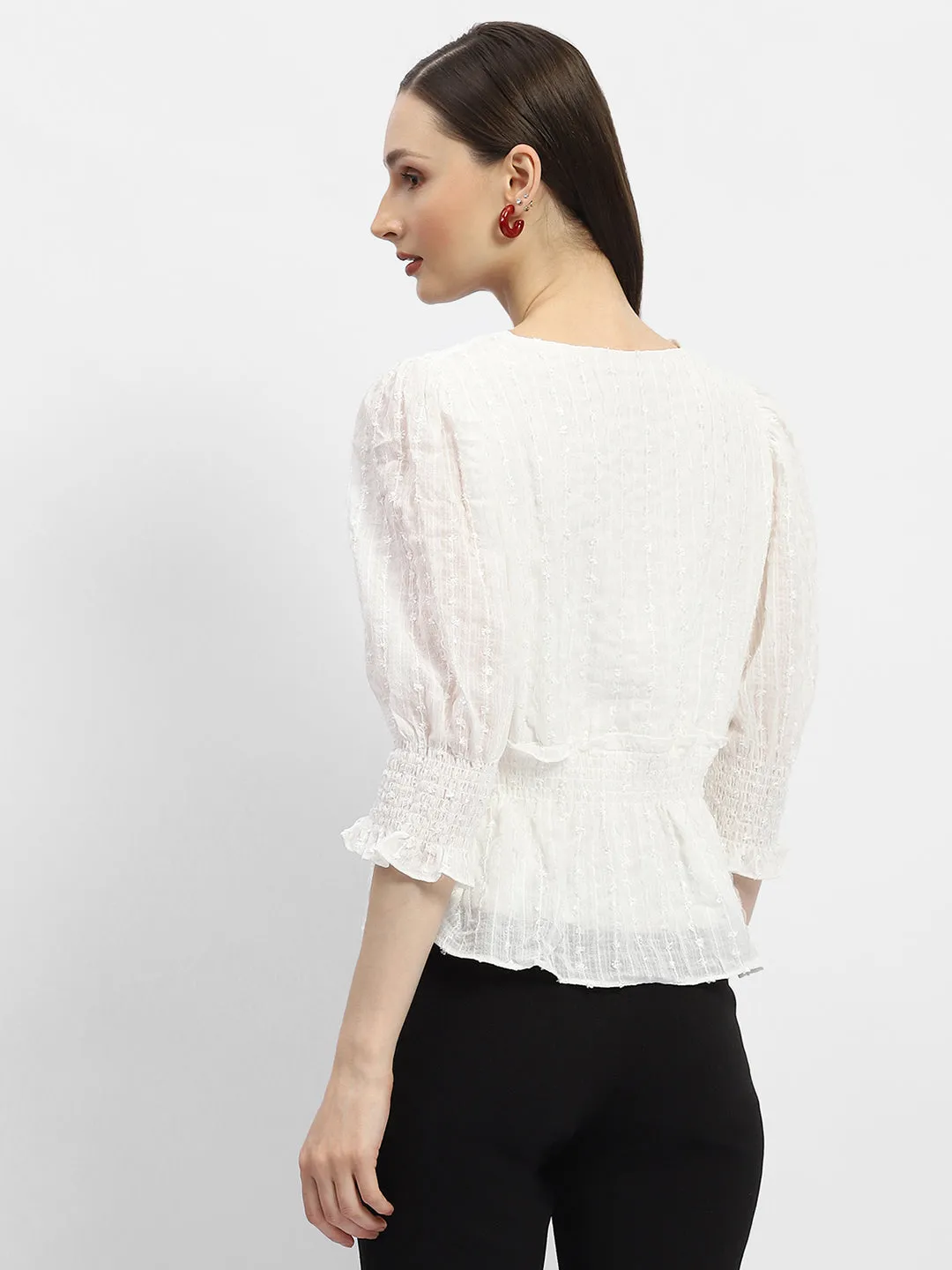 Madame Shimmery Off-White Peplum Top Seamless Design