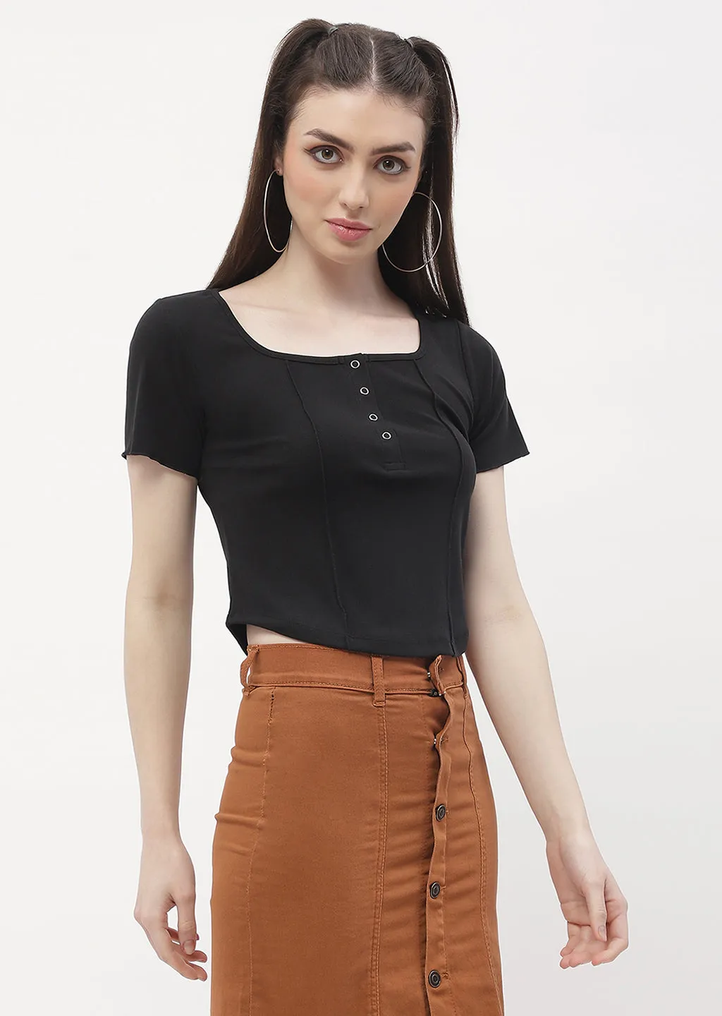 Madame Solid Black Corset Style Top Colorfast Technology