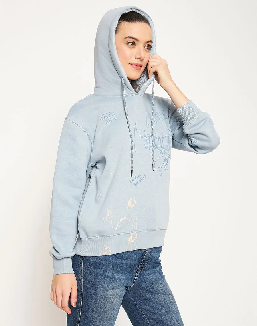 Madame Celeste Printed Sweatshirt Chill Vibes buckle accents