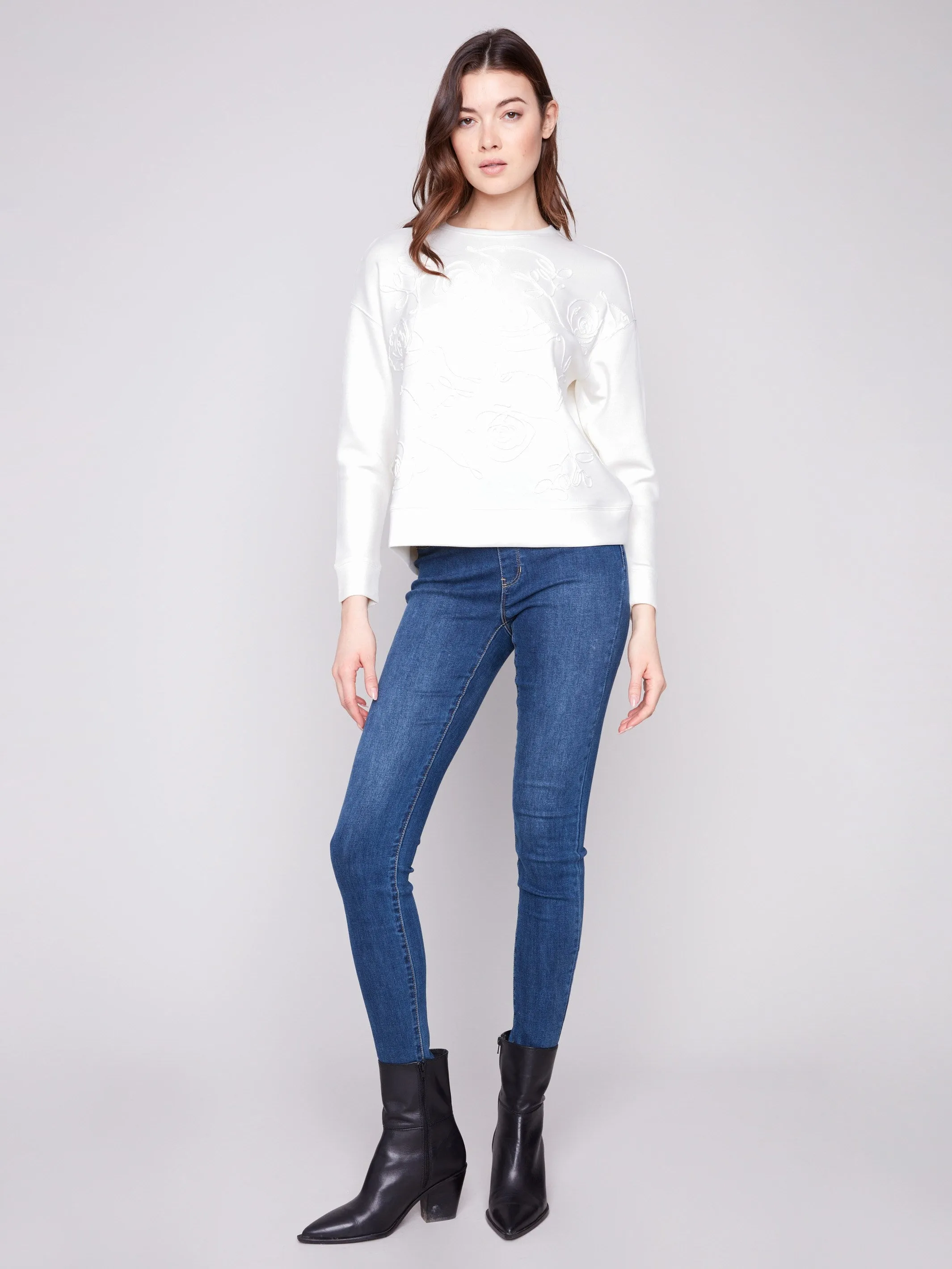 Scuba Knit Top with Soutache Detail - Ecru Student Cool Soft Jacket