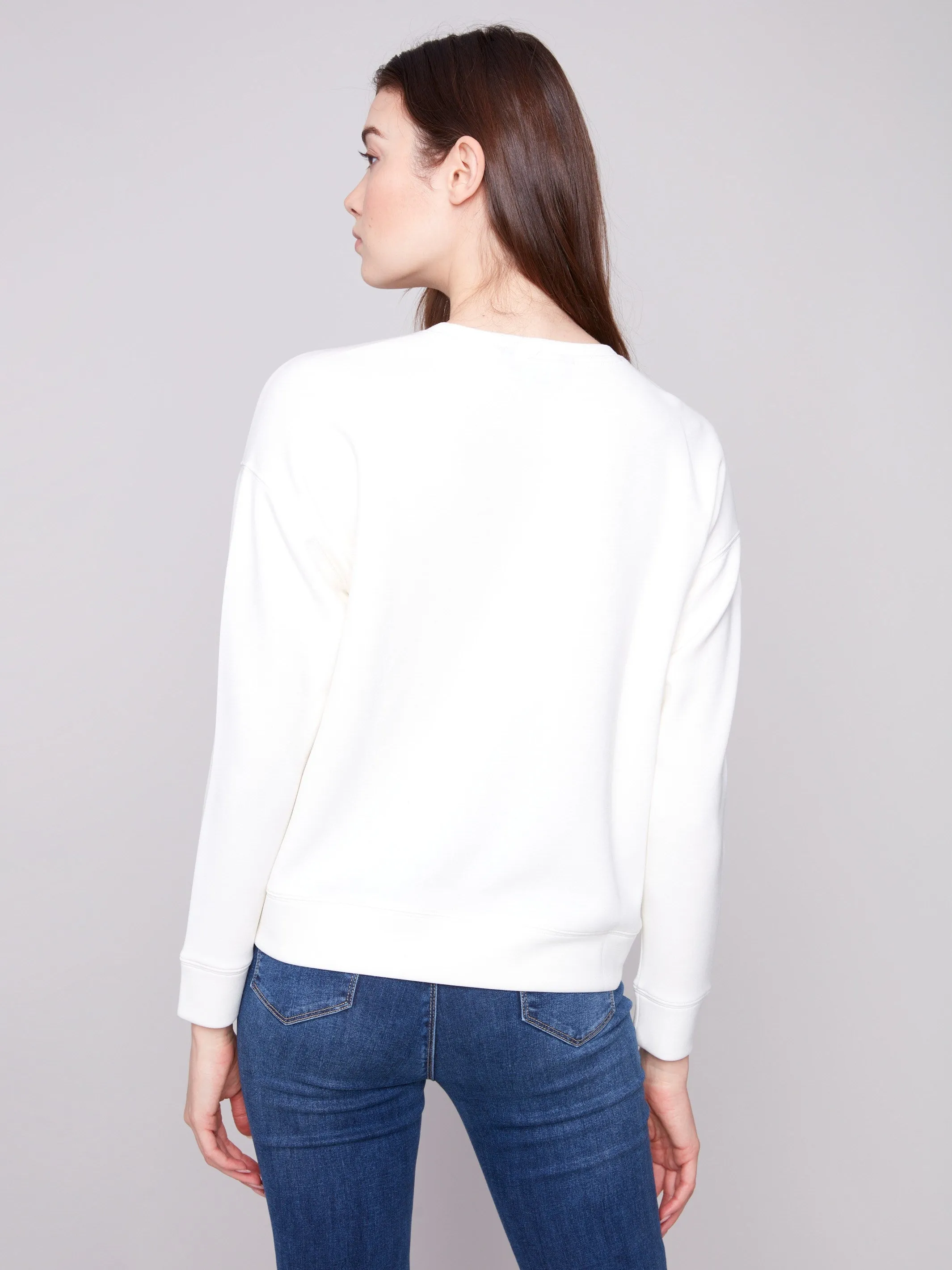 Scuba Knit Top with Soutache Detail - Ecru Sporty Design