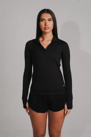 Thermal Insulation Layer Performance 1/4 Zip Fitted Top Black