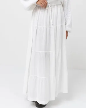Versatile Fit Classic Comfort Classic Tiered Maxi Skirt - White