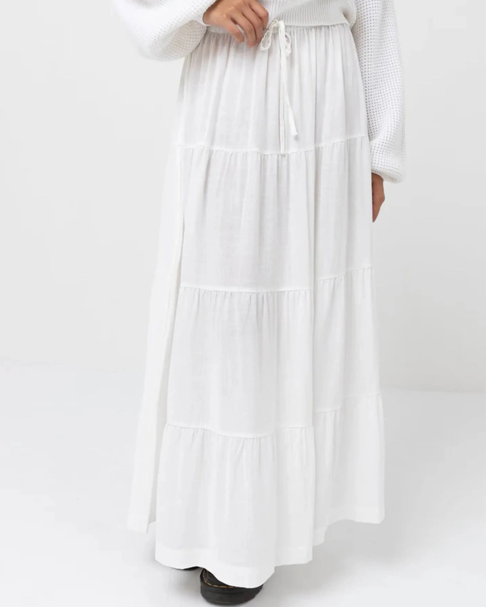 Classic Tiered Maxi Skirt - White Smart Edge Handmade Quality